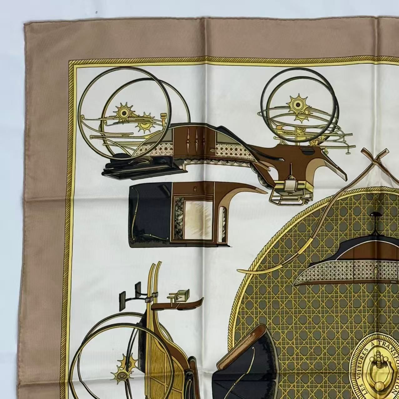Hermes Carre 90 Silk Scarf les Voitures a Transformation Folding Top Carriage — view 2