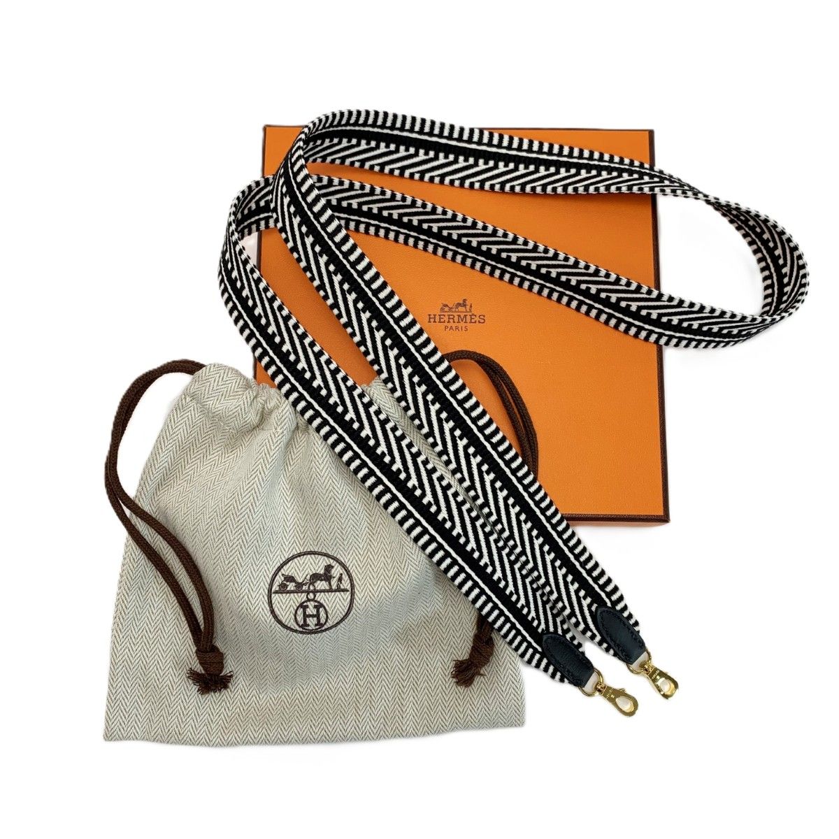 Hermes Shoulder Strap Wsr White Black Canvas Replacement