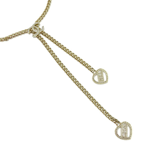 Chanel CC Logo Heart Chain Thailand Gold Rhinestone Necklace
