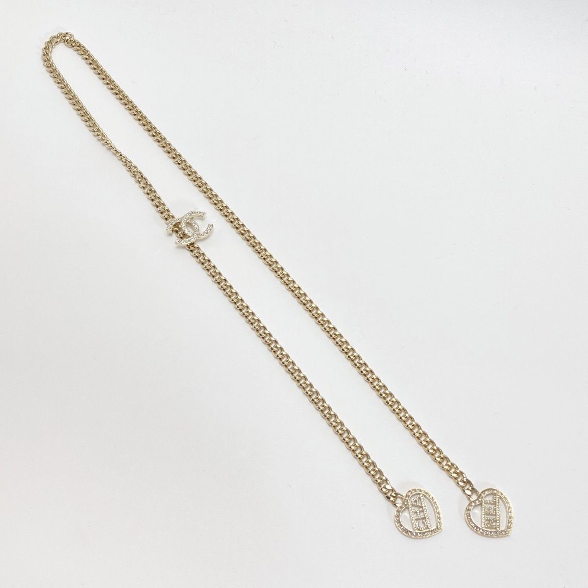 Chanel CC Logo Heart Chain Thailand Gold Rhinestone Necklace — view 3