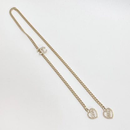 Chanel CC Logo Heart Chain Thailand Gold Rhinestone Necklace — view 3