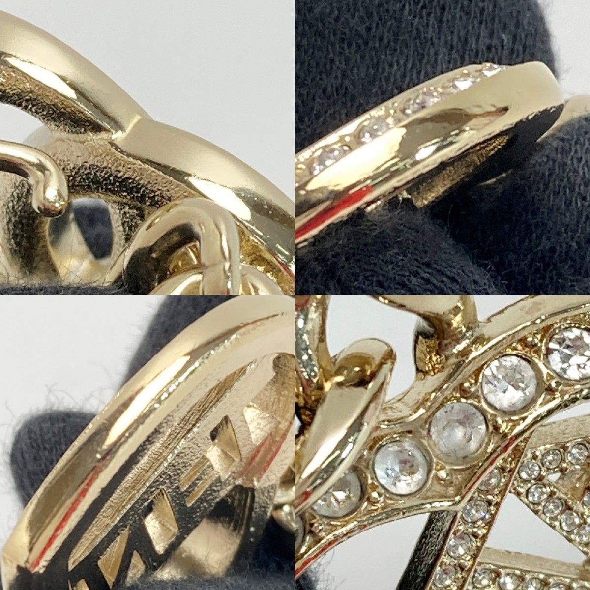 Chanel CC Logo Heart Chain Thailand Gold Rhinestone Necklace — view 6