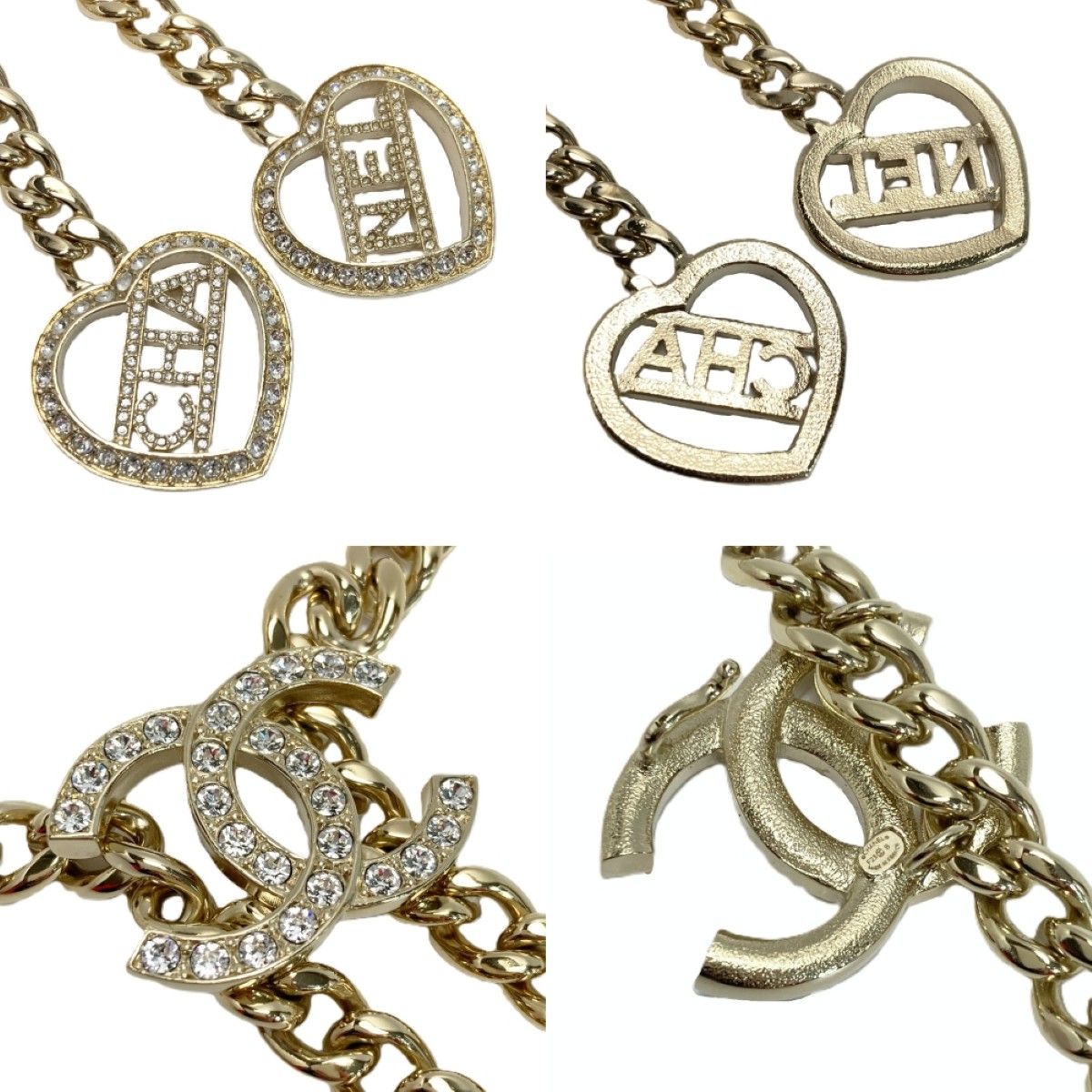 Chanel CC Logo Heart Chain Thailand Gold Rhinestone Necklace — view 5
