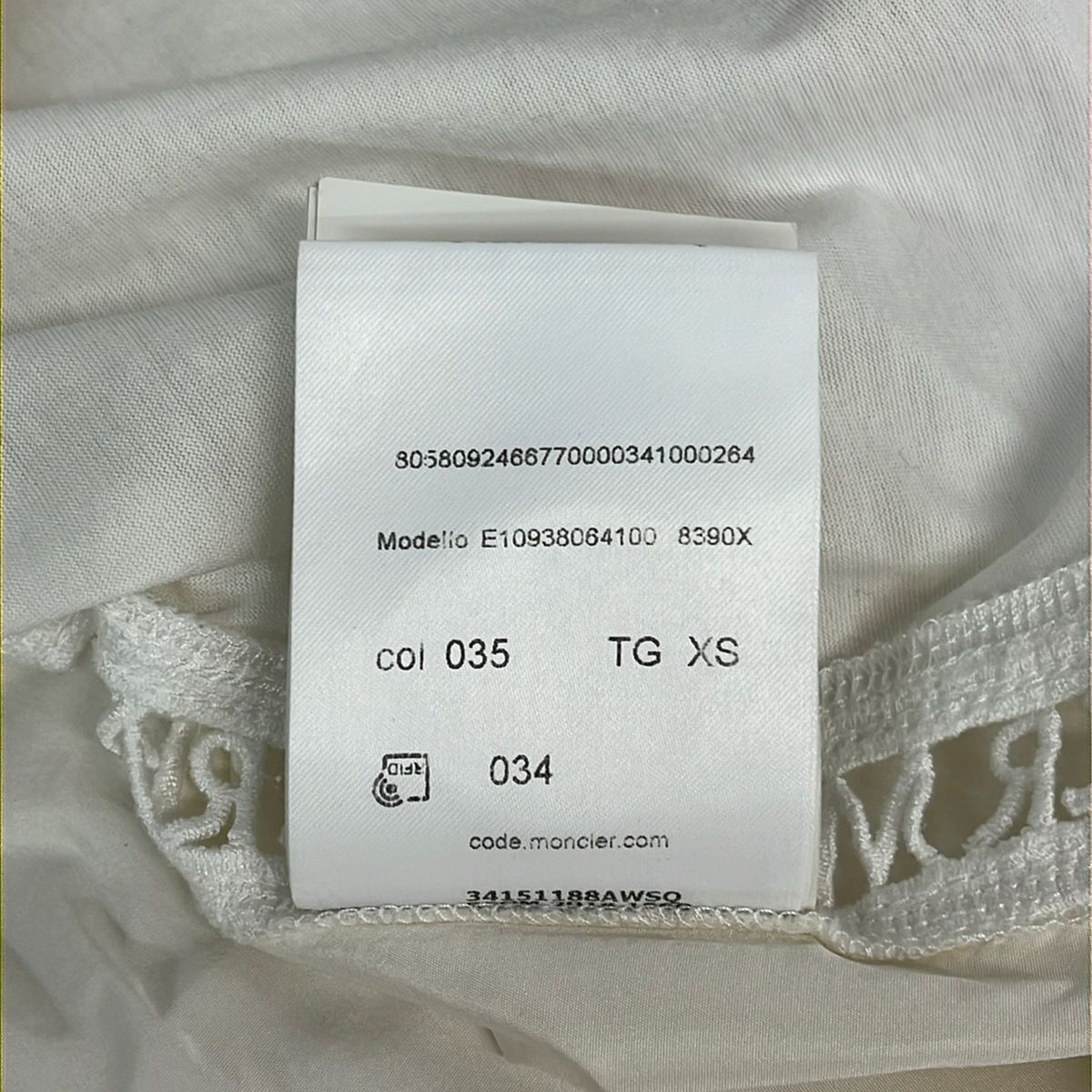 Moncler Short Sleeve Top XS White Crew Neck Embroidery — view 5