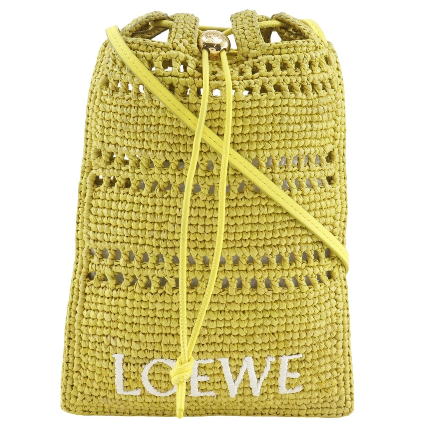 Loewe Drawstring Pocket Raffia Yellow Shoulder