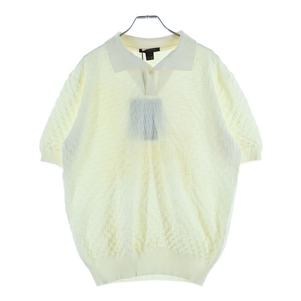 Louis Vuitton Block Check Cable Knit Cotton Polo White Sweater