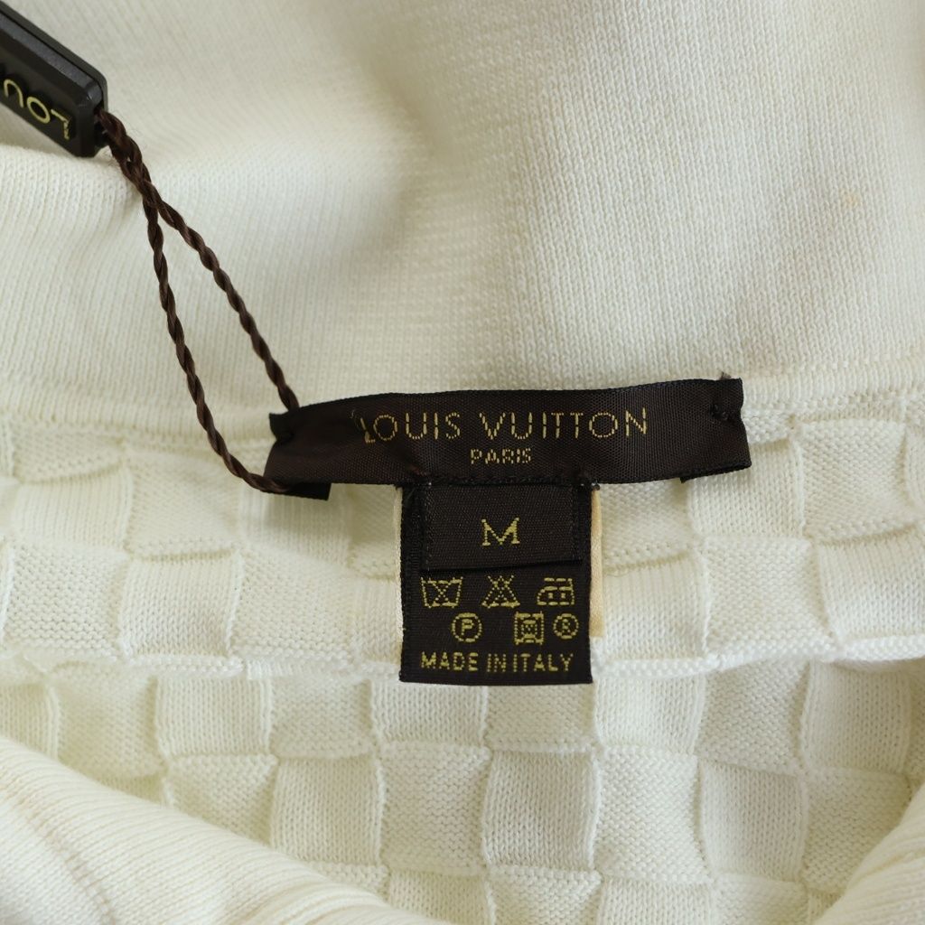 Louis Vuitton Block Check Cable Knit Cotton Polo White Sweater — view 6