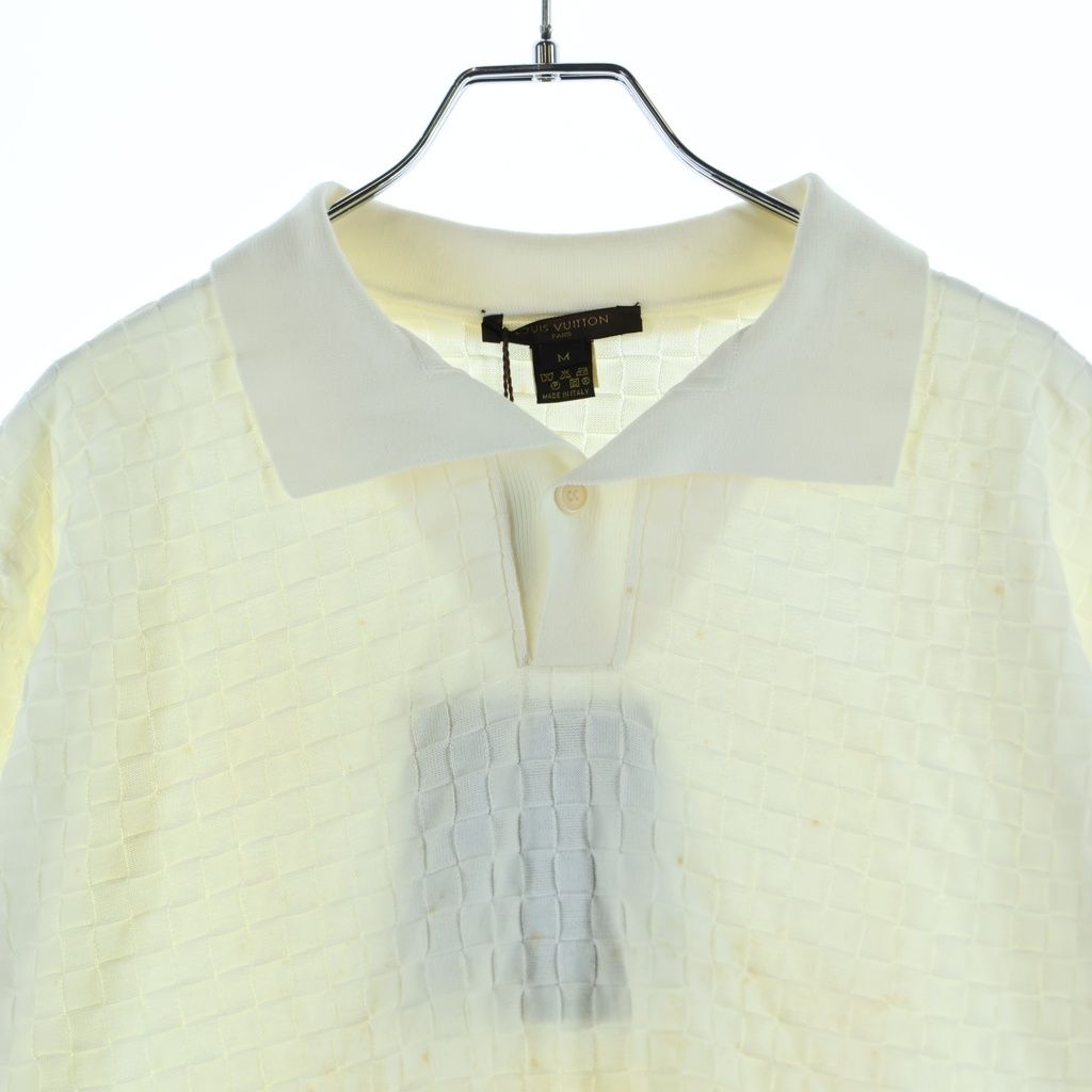 Louis Vuitton Block Check Cable Knit Cotton Polo White Sweater — view 3