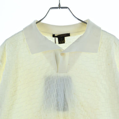 Louis Vuitton Block Check Cable Knit Cotton Polo White Sweater — view 3