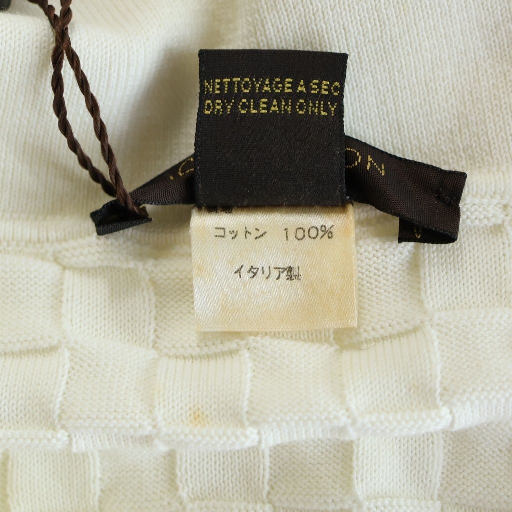 Louis Vuitton Block Check Cable Knit Cotton Polo White Sweater — view 7
