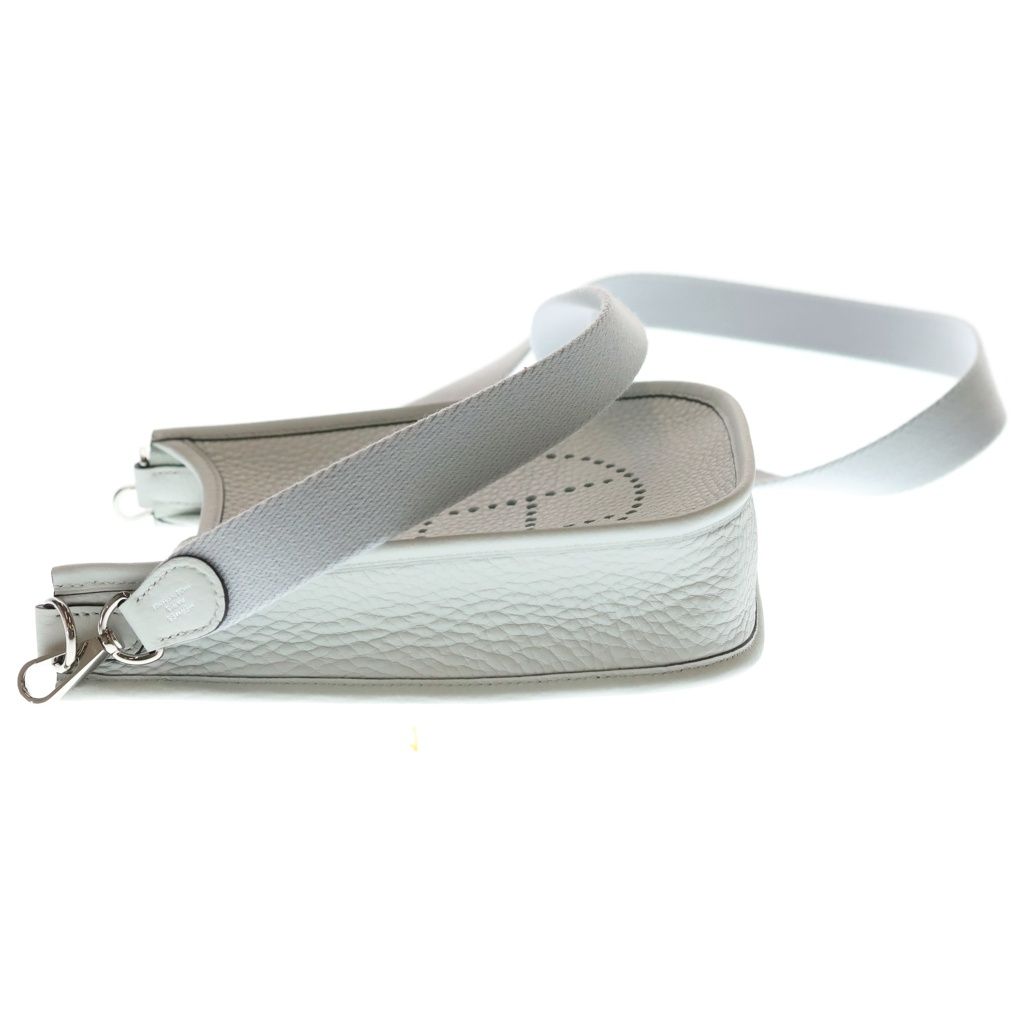 Hermes Evelyne Taurillon Clemence Silver Light Gray Handbag — view 3