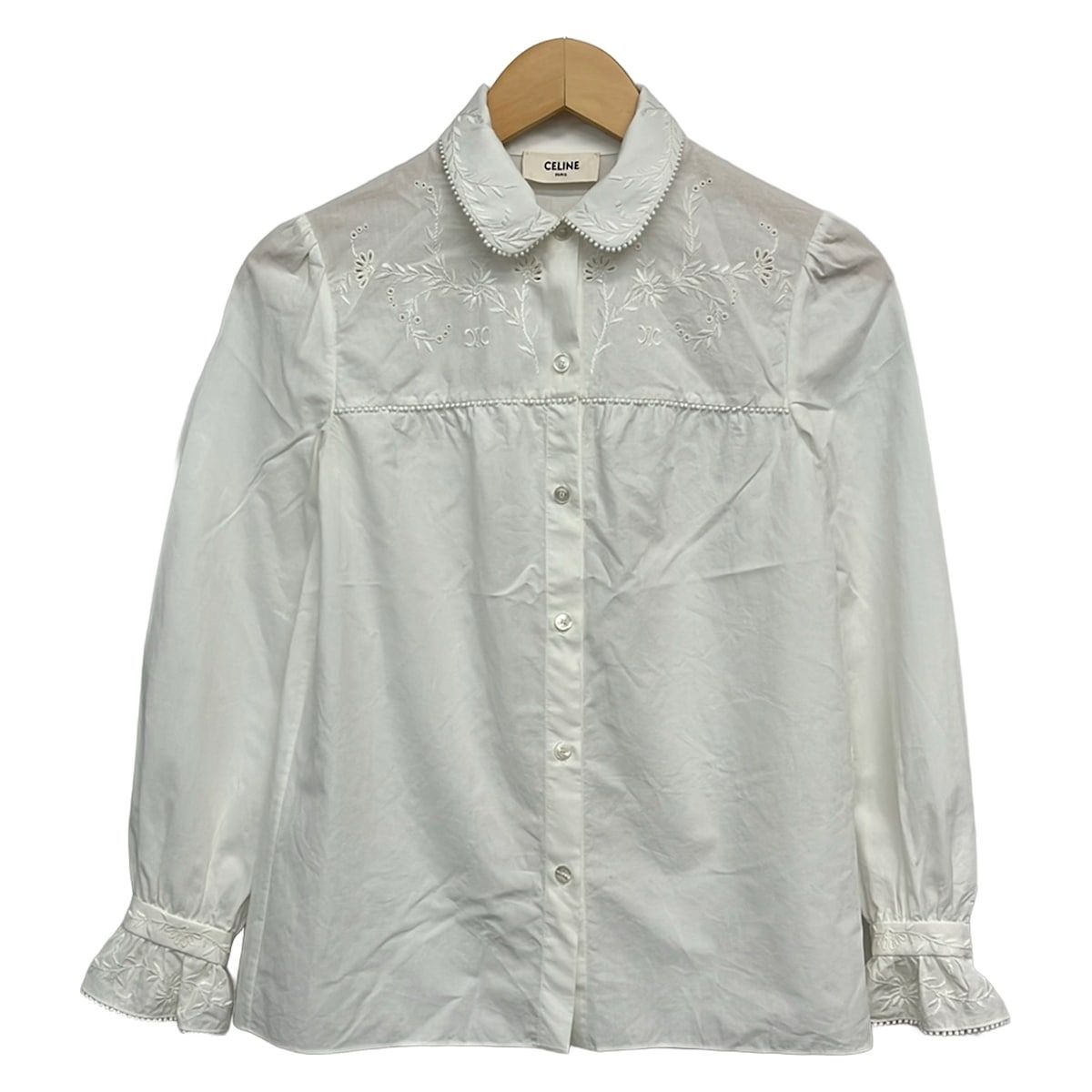 Celine Long Sleeve Shirt Blouse 34 S White