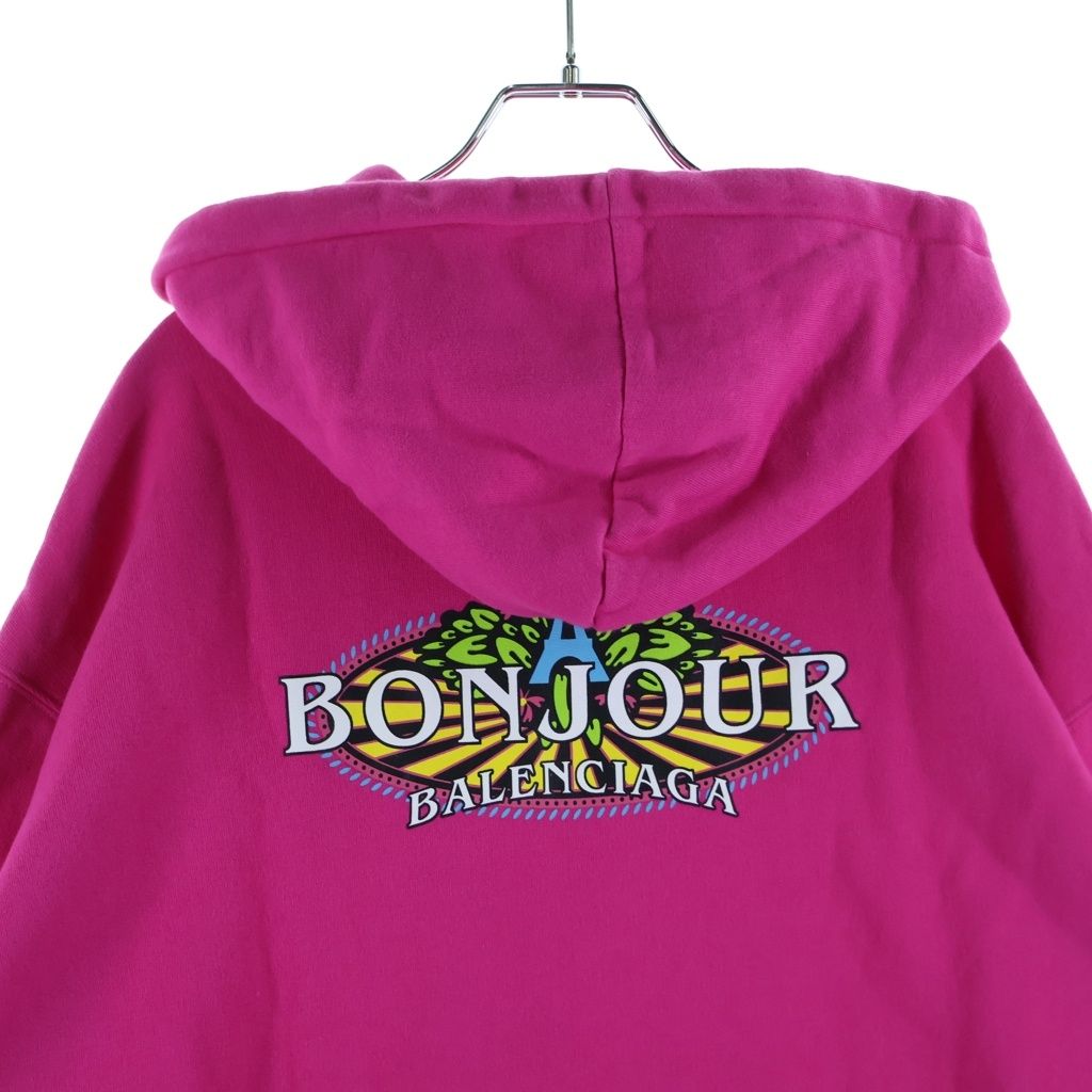 Balenciaga Bonjour Hoodie Front Logo Print Sweatshirt Pullover Pink — view 4