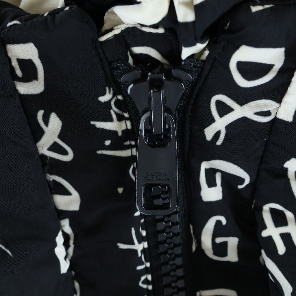 Dolce & Gabbana Letter Ring All Pattern Zip Up Hooded Down Jacket Black White — view 5
