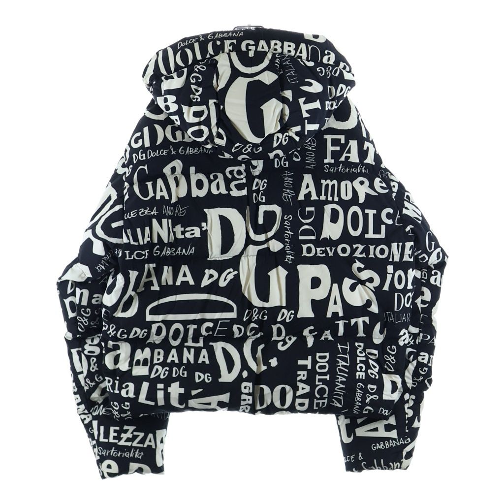 Dolce & Gabbana Letter Ring All Pattern Zip Up Hooded Down Jacket Black White — view 2