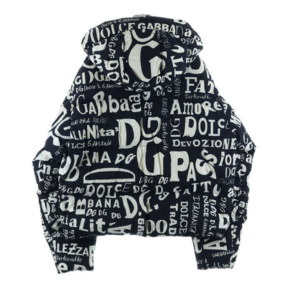 Dolce & Gabbana Letter Ring All Pattern Zip Up Hooded Down Jacket Black White — view 2