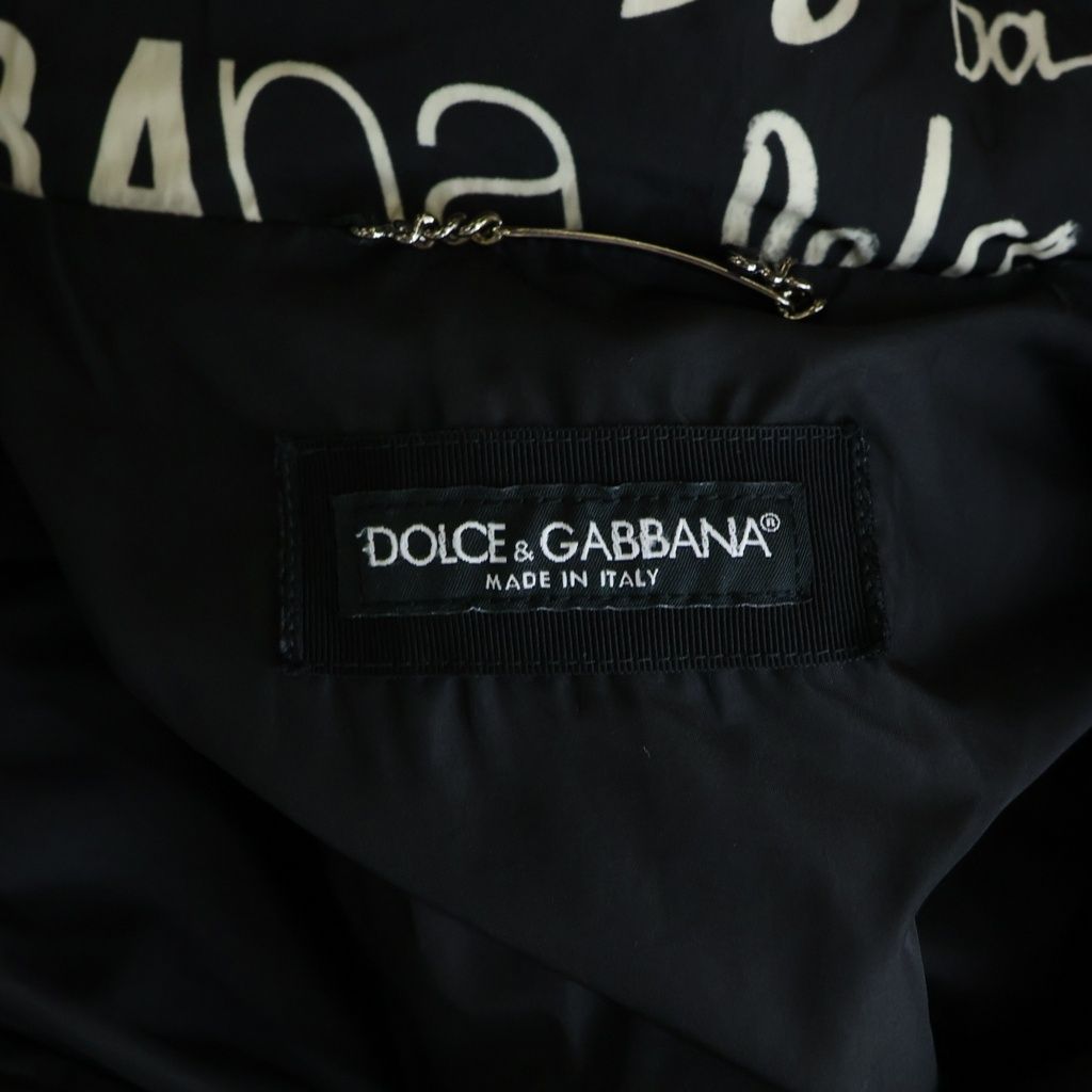 Dolce & Gabbana Letter Ring All Pattern Zip Up Hooded Down Jacket Black White — view 6