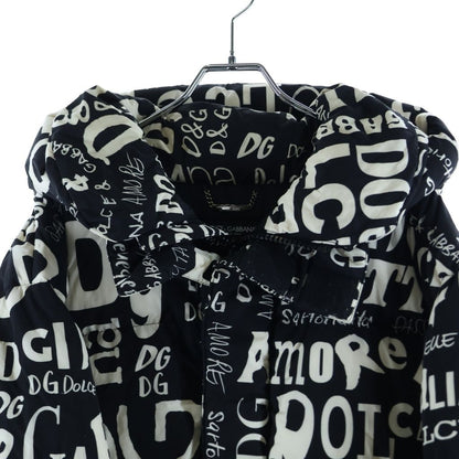 Dolce & Gabbana Letter Ring All Pattern Zip Up Hooded Down Jacket Black White — view 3