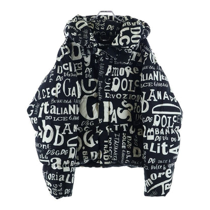 Dolce & Gabbana Letter Ring All Pattern Zip Up Hooded Down Jacket Black White