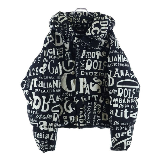 Dolce & Gabbana Letter Ring All Pattern Zip Up Hooded Down Jacket Black White