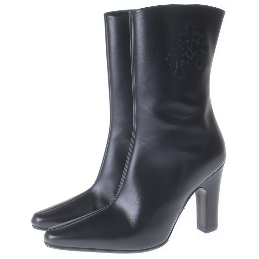 Chrome Hearts Suger Jones Cross Patch Side Zip Heels Boots Black — view 2