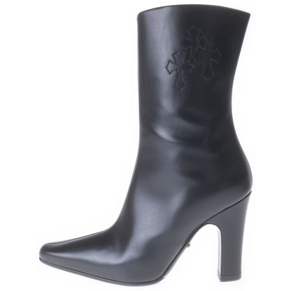 Chrome Hearts Suger Jones Cross Patch Side Zip Heels Boots Black