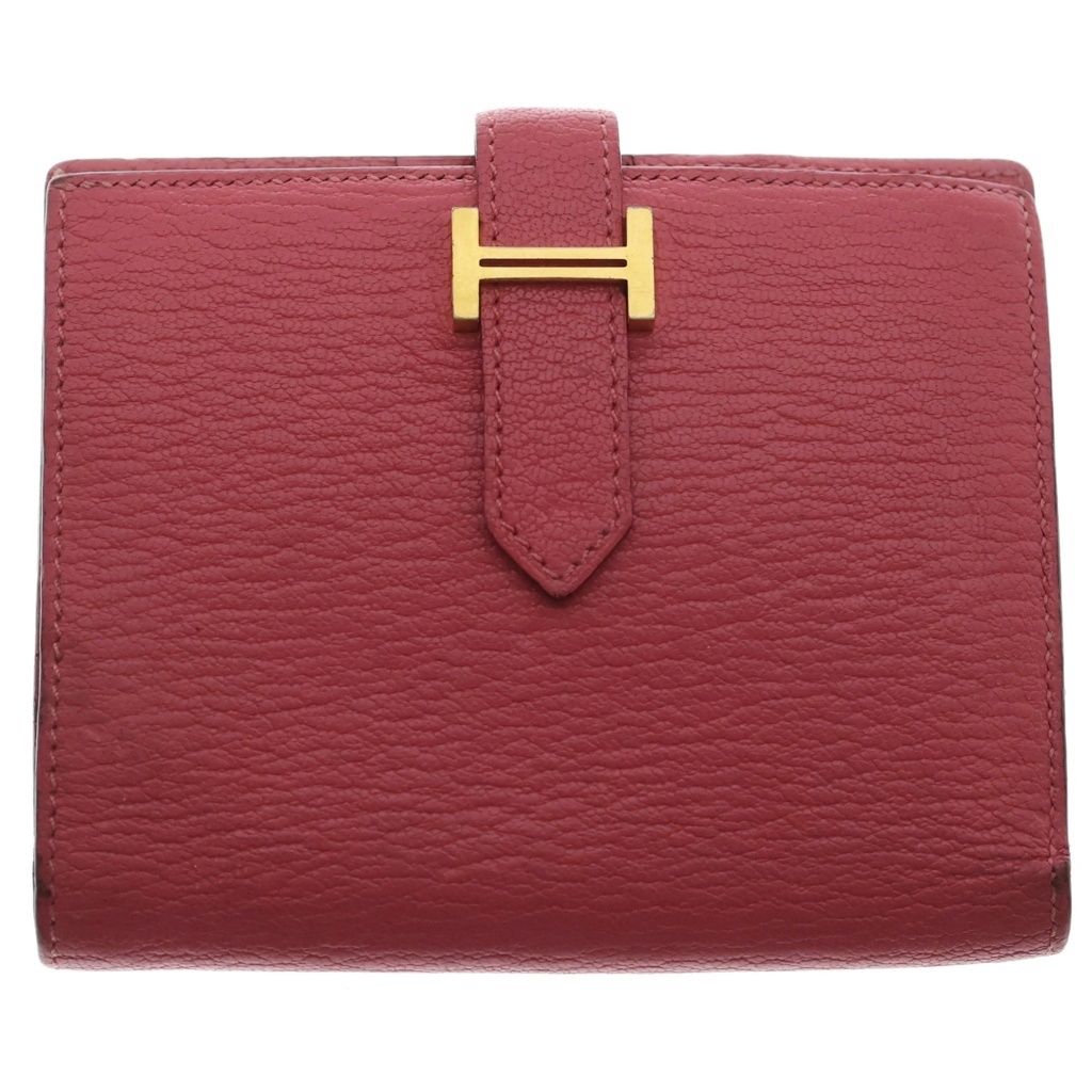 Hermes Bearn Leather Card Case Pink Gold