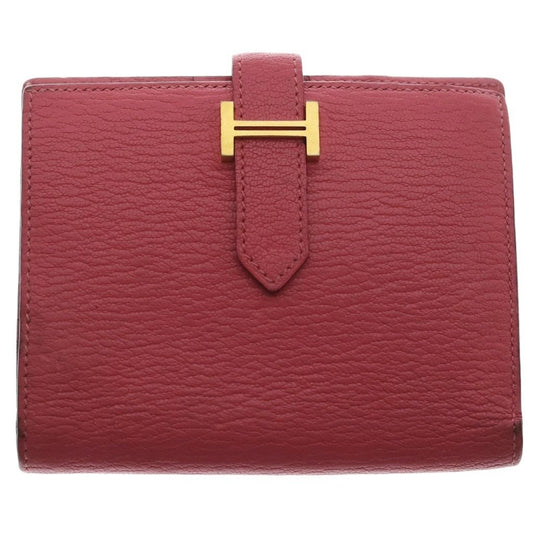 Hermes Bearn Leather Card Case Pink Gold
