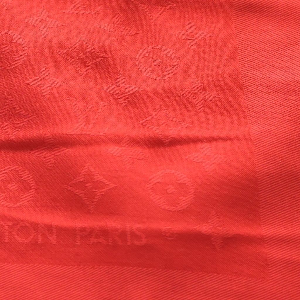 Louis Vuitton Monogram Large Silk Shawl Red Wool Scarf — view 2