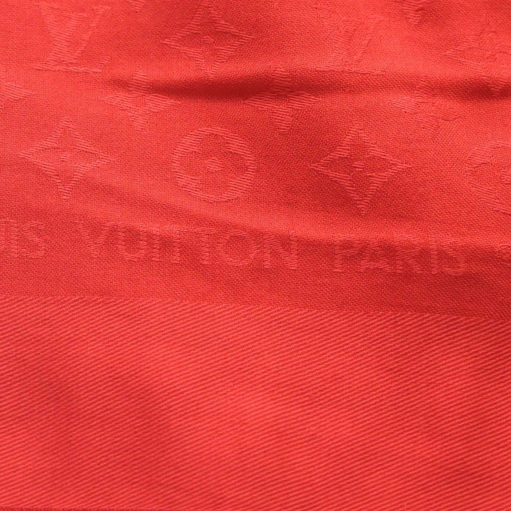 Louis Vuitton Monogram Large Silk Shawl Red Wool Scarf — view 3