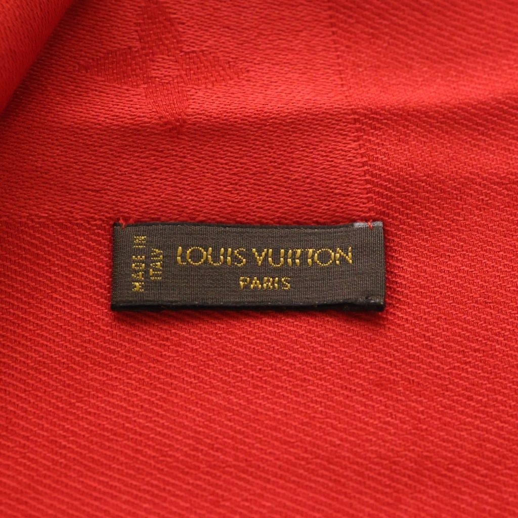 Louis Vuitton Monogram Large Silk Shawl Red Wool Scarf — view 5
