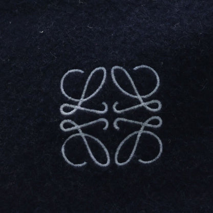 Loewe Anagram Logo Embroidery Cashmere Blend Wool Fringe Scarf Navy — view 2