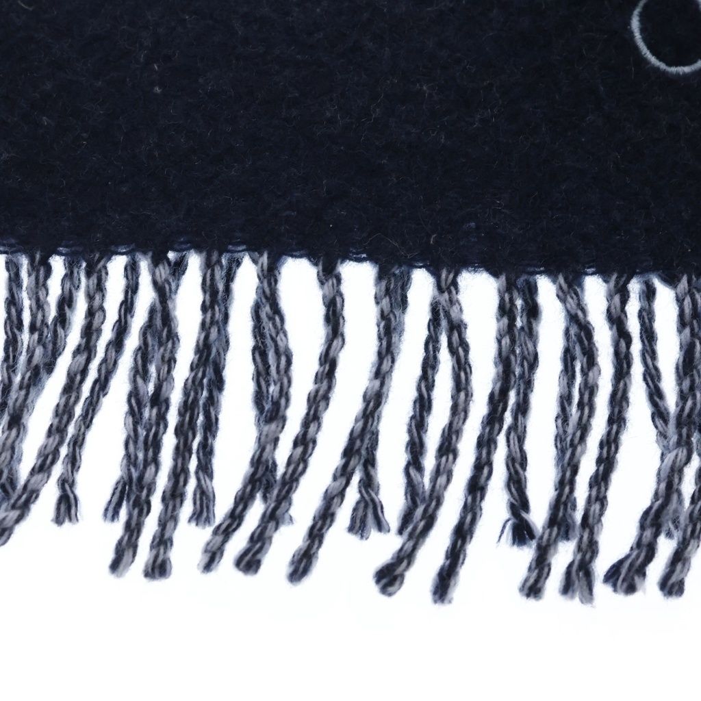 Loewe Anagram Logo Embroidery Cashmere Blend Wool Fringe Scarf Navy — view 3