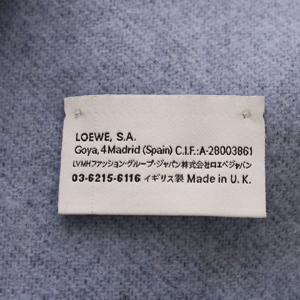 Loewe Anagram Logo Embroidery Cashmere Blend Wool Fringe Scarf Navy — view 4
