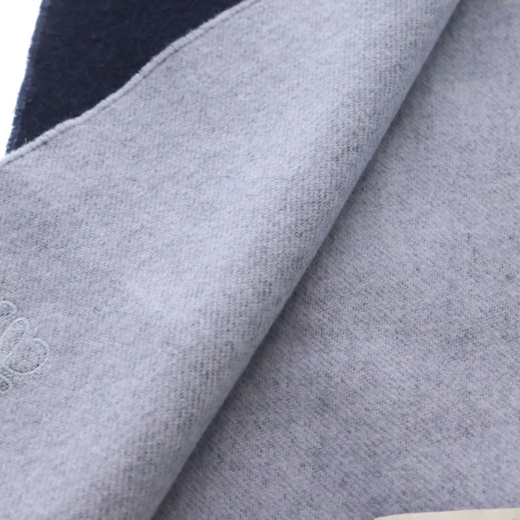 Loewe Anagram Logo Embroidery Cashmere Blend Wool Fringe Scarf Navy — view 5