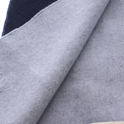 Loewe Anagram Logo Embroidery Cashmere Blend Wool Fringe Scarf Navy — view 5