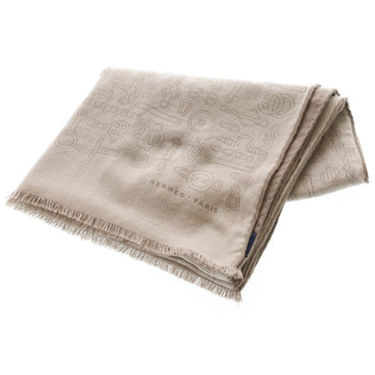 Hermes Large Shawl Horse Tack Pattern Beige Scarf