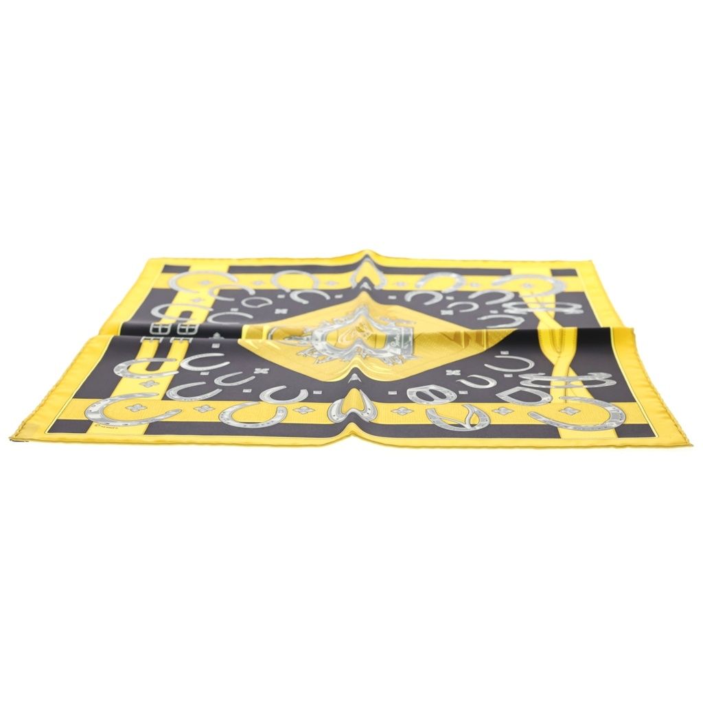 Hermes Carre 45 Porte Bonheur Silk Scarf Black Yellow — view 3