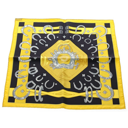 Hermes Carre 45 Porte Bonheur Silk Scarf Black Yellow