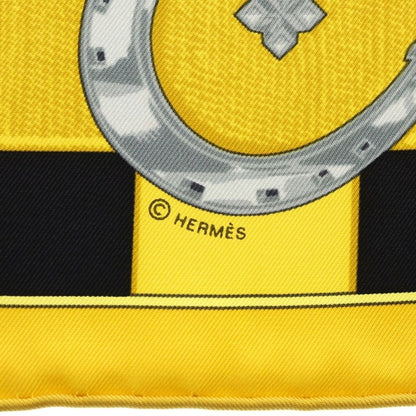 Hermes Carre 45 Porte Bonheur Silk Scarf Black Yellow — view 5