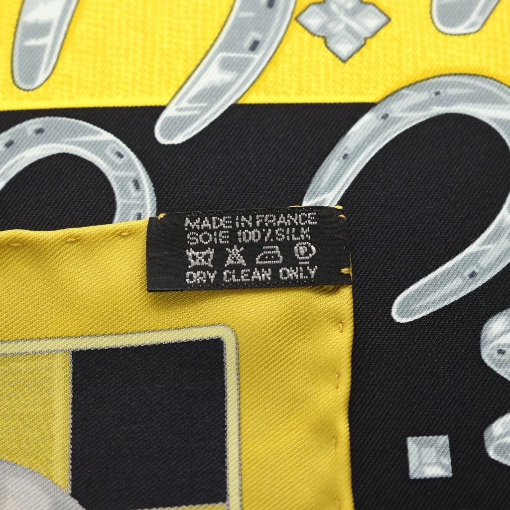 Hermes Carre 45 Porte Bonheur Silk Scarf Black Yellow — view 4