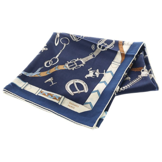 Hermes Carre Geant 140 Chevaux de Chaines Silk Cashmere Scarf Navy