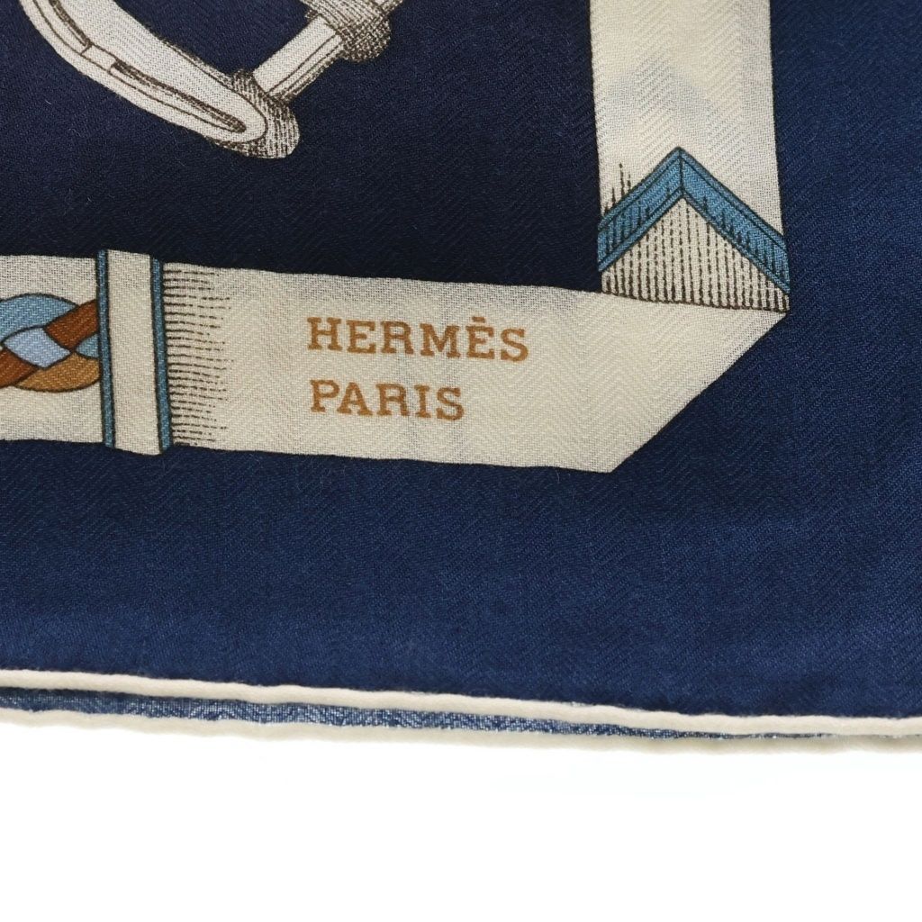 Hermes Carre Geant 140 Chevaux de Chaines Silk Cashmere Scarf Navy — view 3