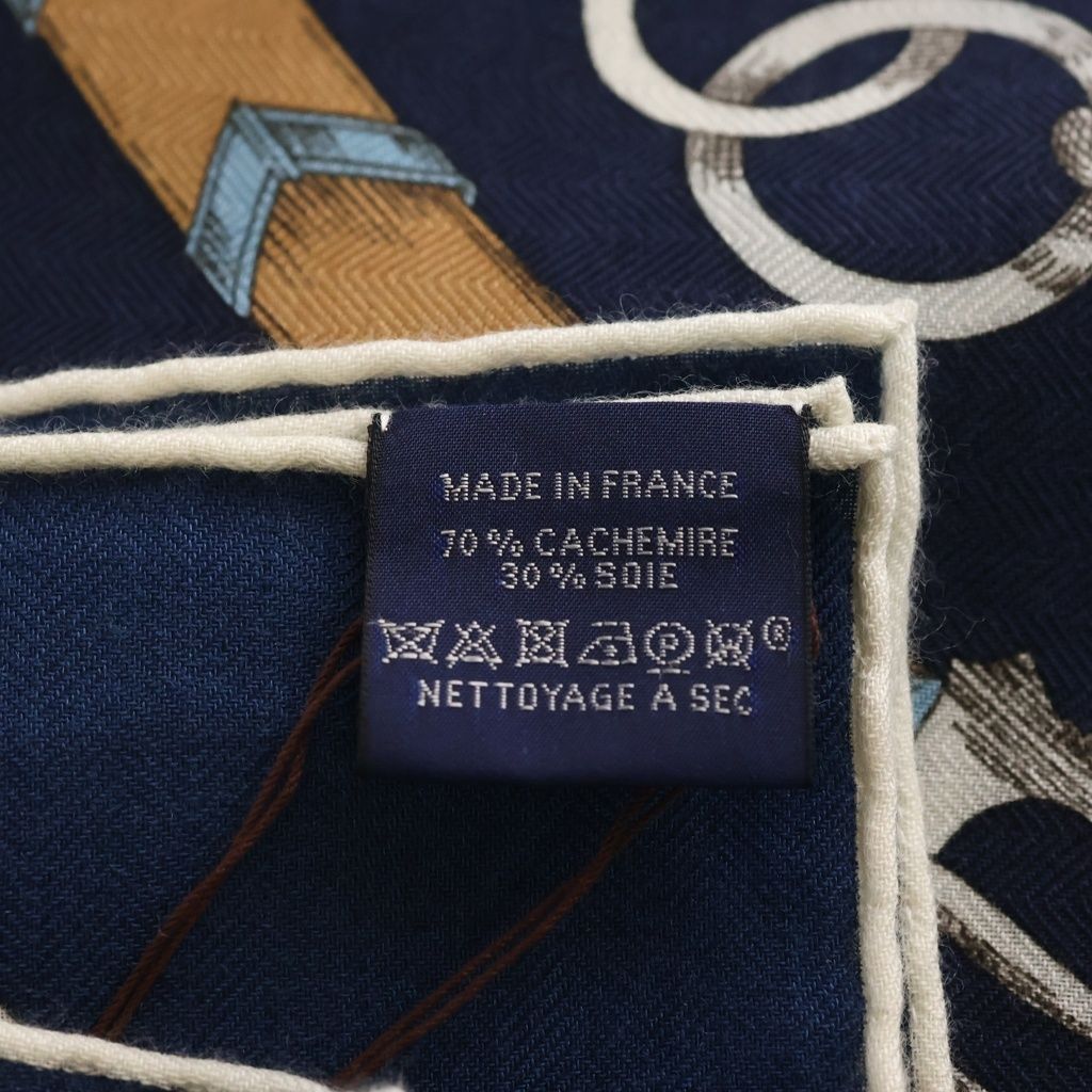 Hermes Carre Geant 140 Chevaux de Chaines Silk Cashmere Scarf Navy — view 4