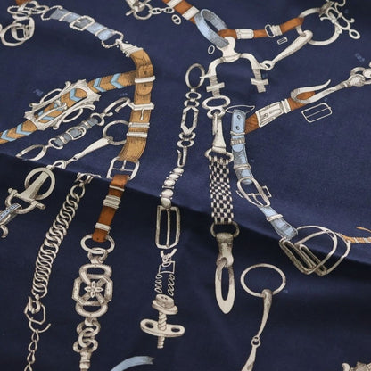 Hermes Carre Geant 140 Chevaux de Chaines Silk Cashmere Scarf Navy — view 5