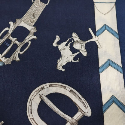 Hermes Carre Geant 140 Chevaux de Chaines Silk Cashmere Scarf Navy — view 2