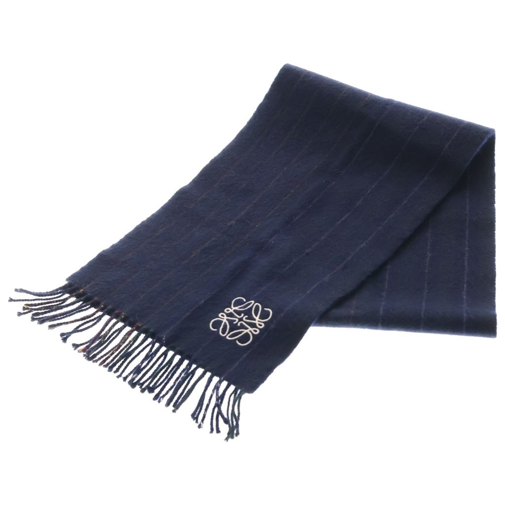 Loewe Anagram Striped Fringe Scarf Navy