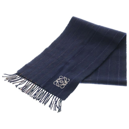 Loewe Anagram Striped Fringe Scarf Navy