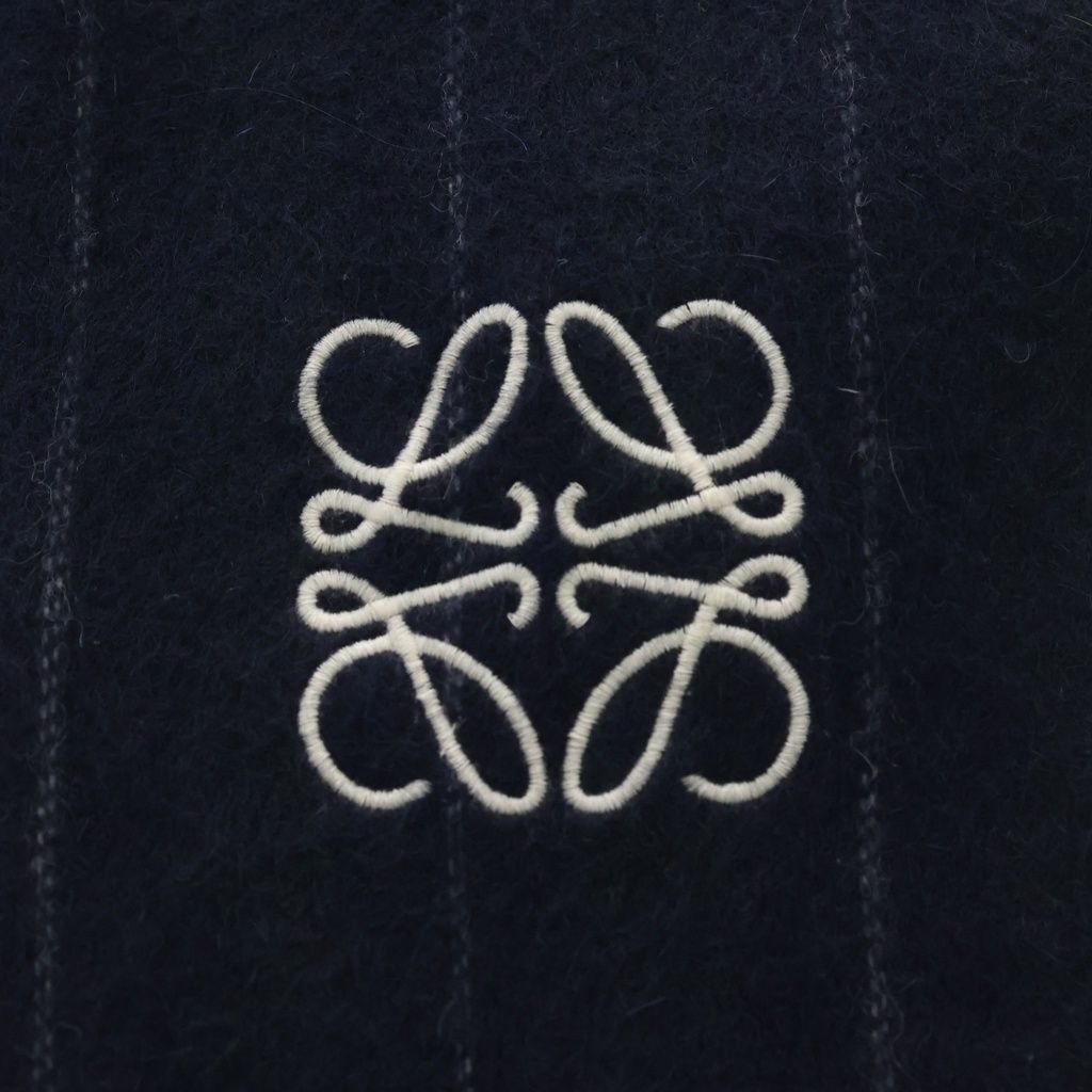 Loewe Anagram Striped Fringe Scarf Navy — view 2
