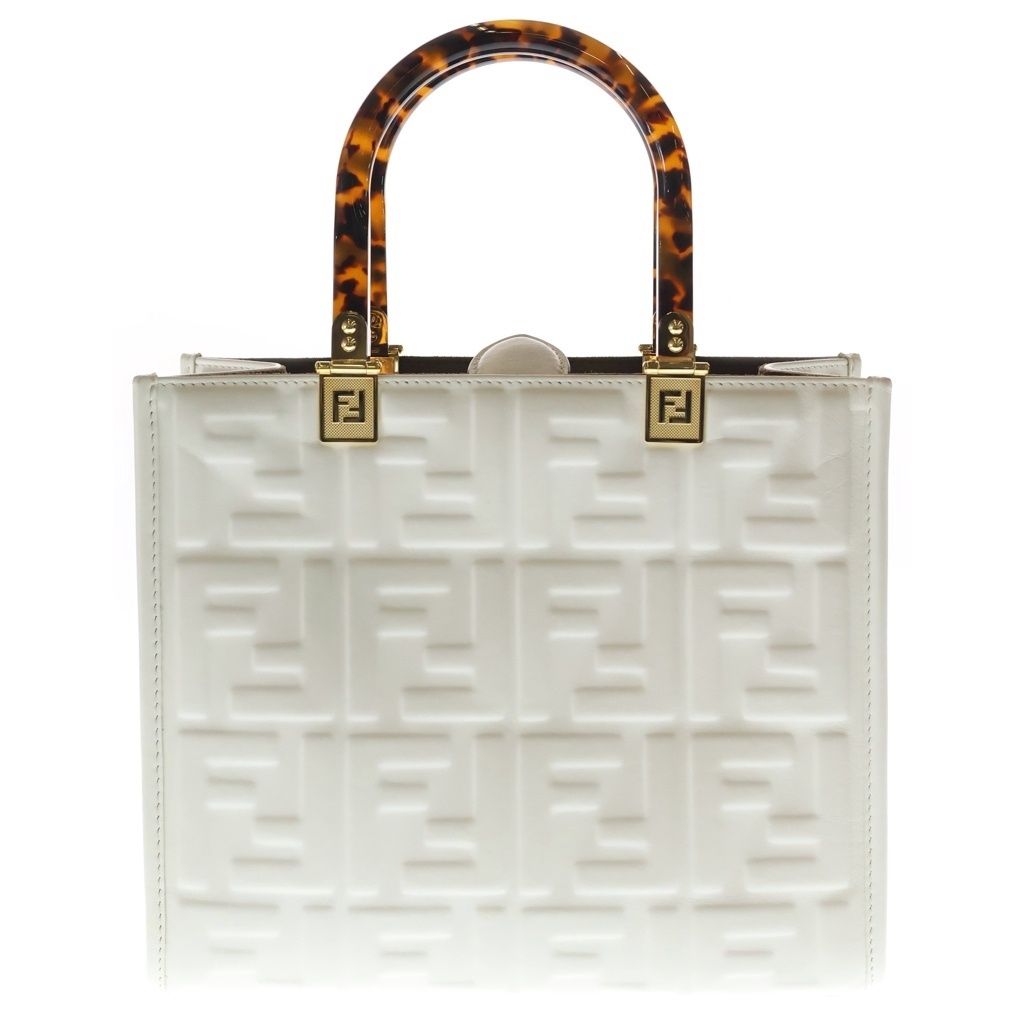 Fendi Sunshine Small Tote 2-Way Shoulder Bag White Calf Gold